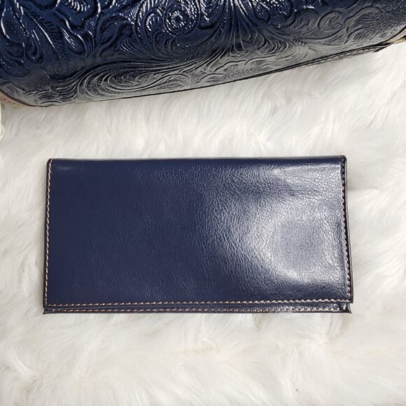 Vintage 90s MC Marc Chantal Navy and Brown Tooled Leather Crossbody bag - Picture 10 of 15